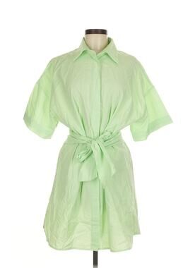 Colcci Brazil Green Shirt Dress Womens Size [M] Belted Short Sleeve Button Down